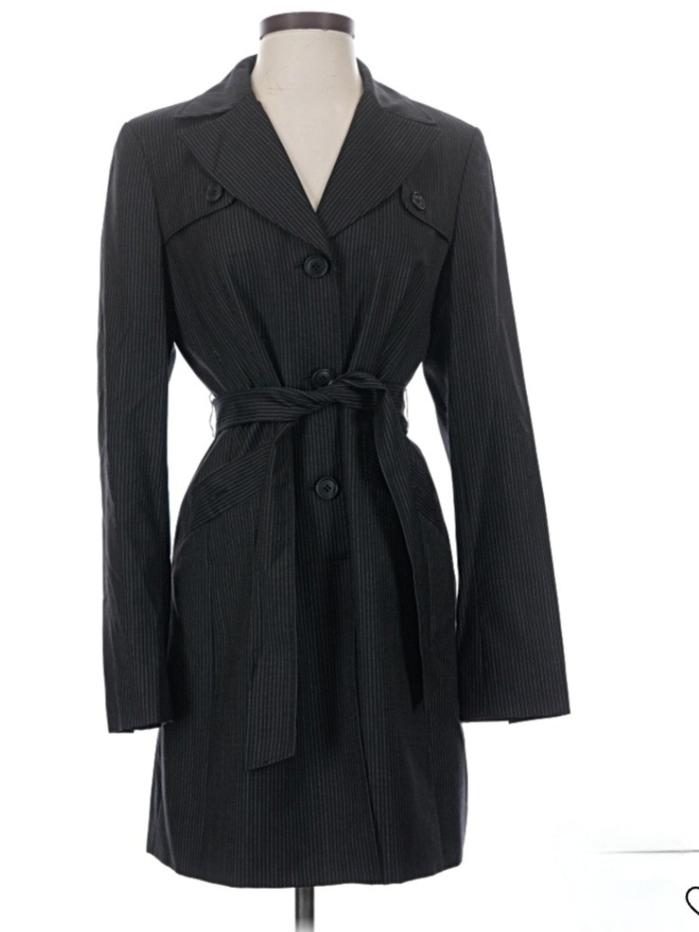 ANN TAYLOR LOFT Black Pinstripe Wool Blend Trench Coat Sz 4
​